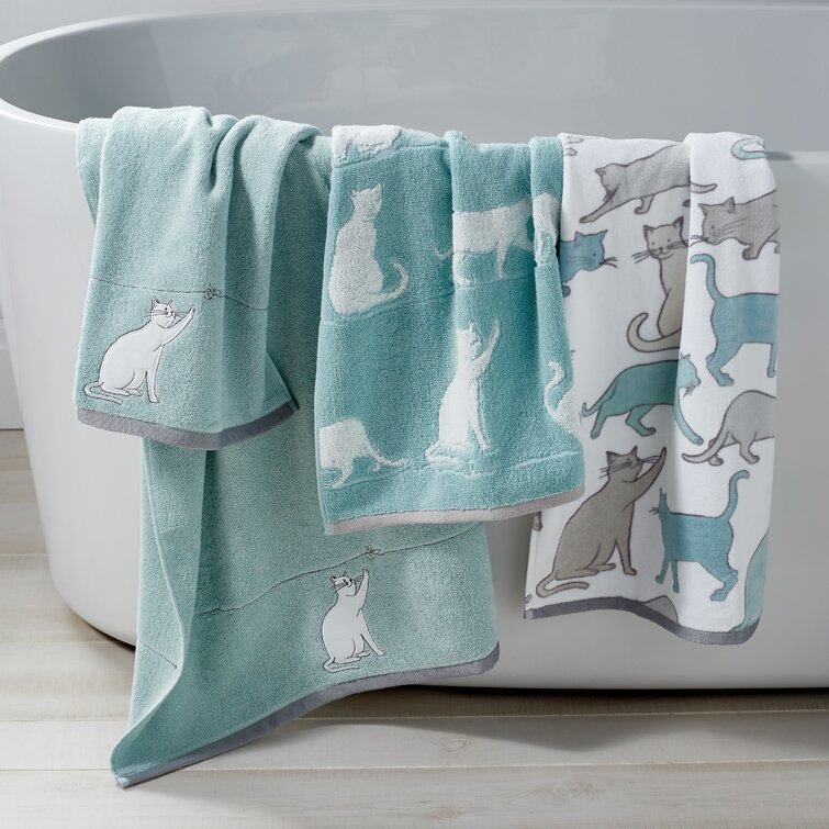 Kitty Cat & Monogram on Light Blue Bath Towel Set