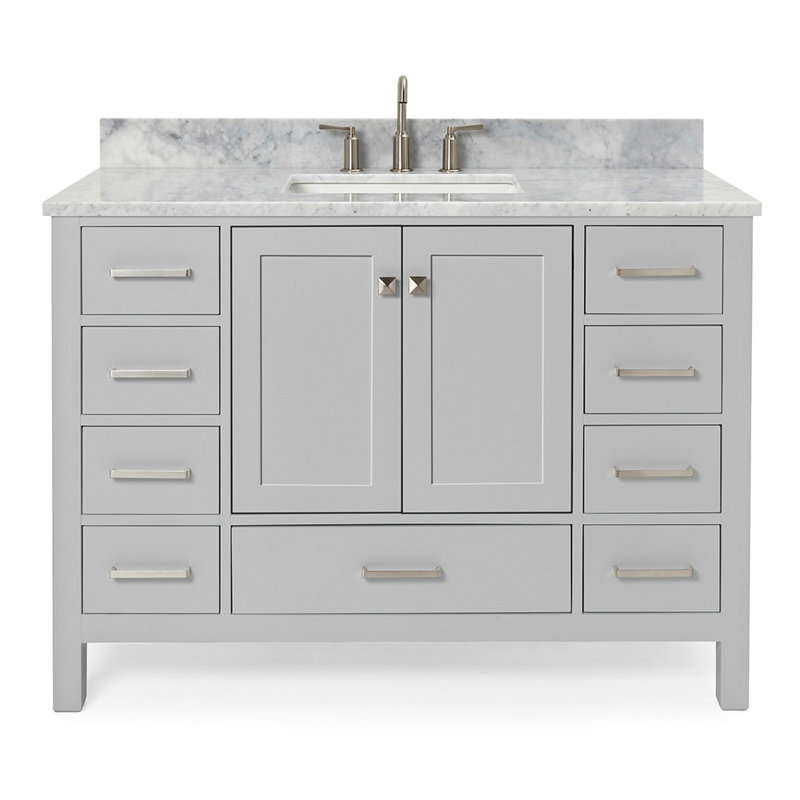 Ensemble de meuble-lavabo simple Flynt, Forme rectangulaire, Gris / Nickel brossé, L 49 po