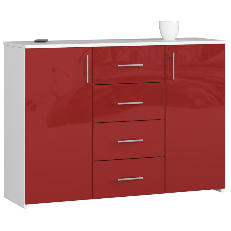 Ared 110 cm W Chest of 4 Drawers, Red