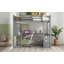 Lit mezzanine double avec bureau en L multi-rangements, gris (aucun sommier requis, soutien solide)-1817011709