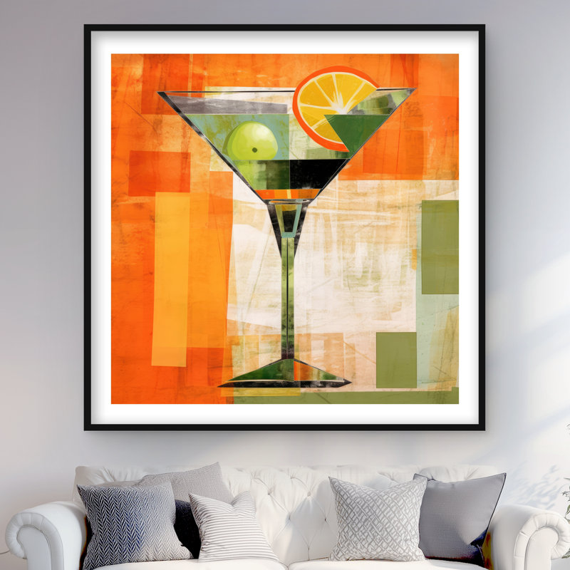 Cocktail - imprimé mat encadré orange alimentaire pour la décoration intérieure, H 48 po x l 48 po