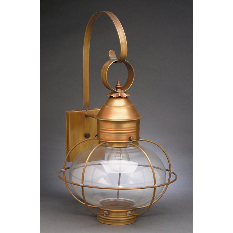 Onion 1-Light Outdoor Wall Lantern, Antique Brass, Clear, 21" H x 12" W x 13.5" D