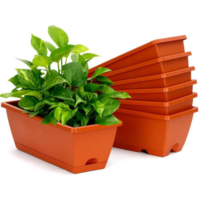 7 Pcs Window Box Planter Drainage Holes Trays Plastic Red for Windowsill Patio Porch Garden Home Decor