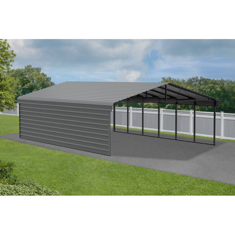 Steel Carport With 1 Side Wall Kit, 20X29X9, Black