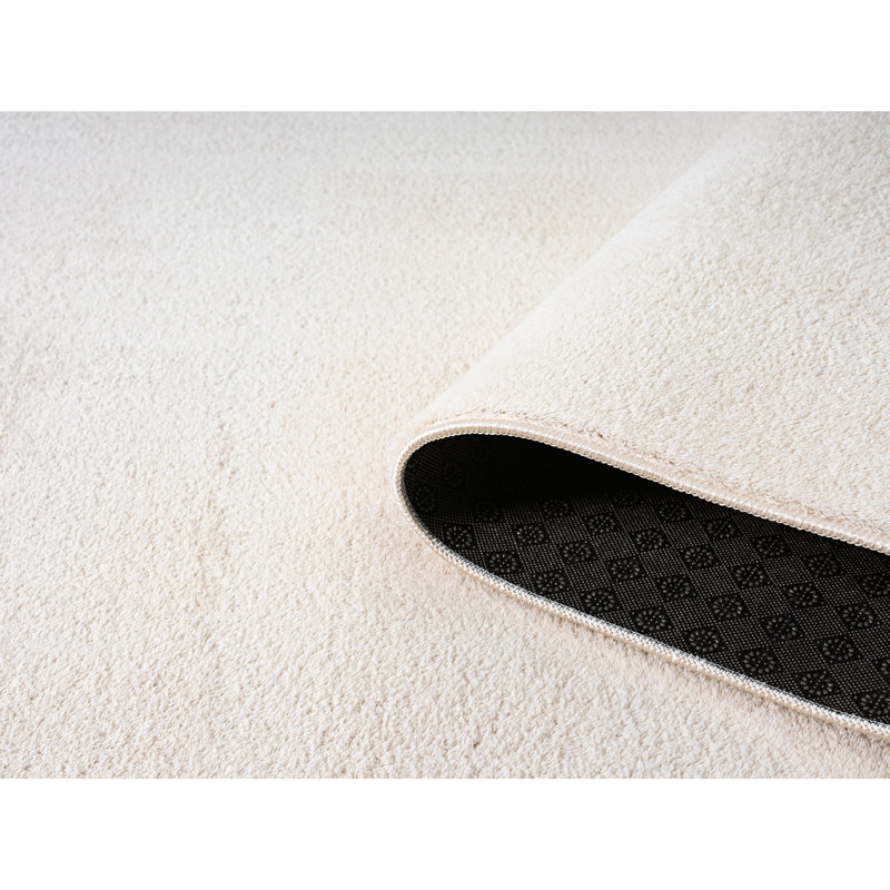 Taeler Washable Modern Living Room Rug Polyester Plain - Anti-Slip Felt Backing Carpet Bedroom-Hallway, Cream