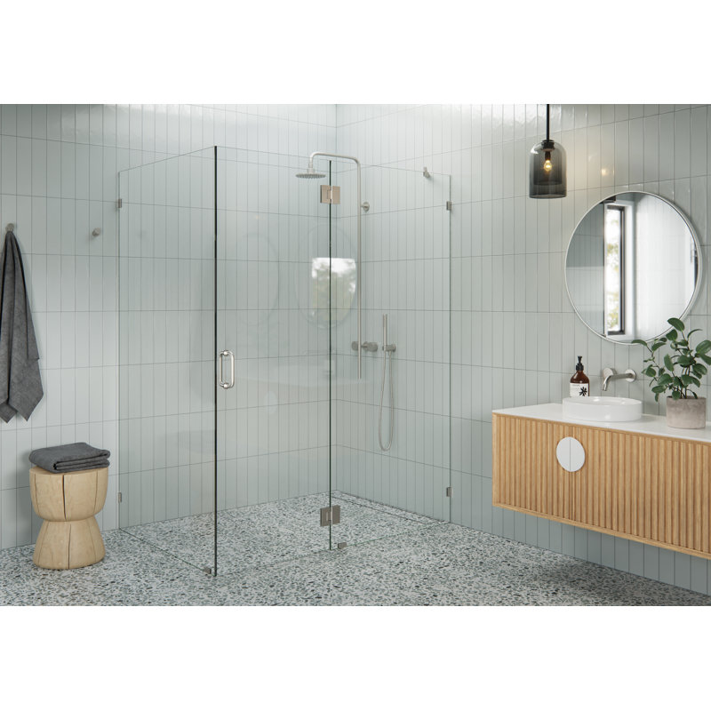 Halo 60 in. x 40 in. x 78 in. 90-degree Fully Frameless Glass Hinged Shower Enclosure, Brushed Nickel