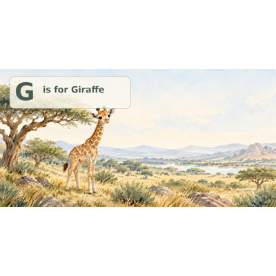 G is for Giraffe Wallpaper Mural, Peel and Stick Kids Room Wall Mural, Watercolor Animal Alphabet Nursery Wallpaper