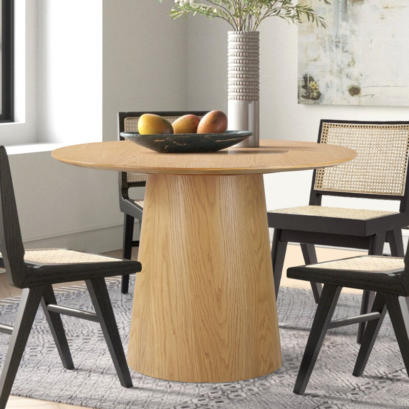 Lanieya 42" Solid Oak Round Pedestal Dining Table