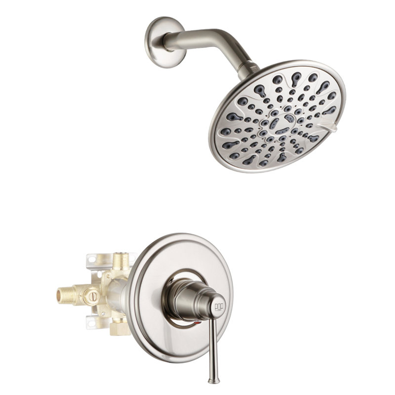 Robinet de douche de salle de bain avec valve brute, Nickel brossé
