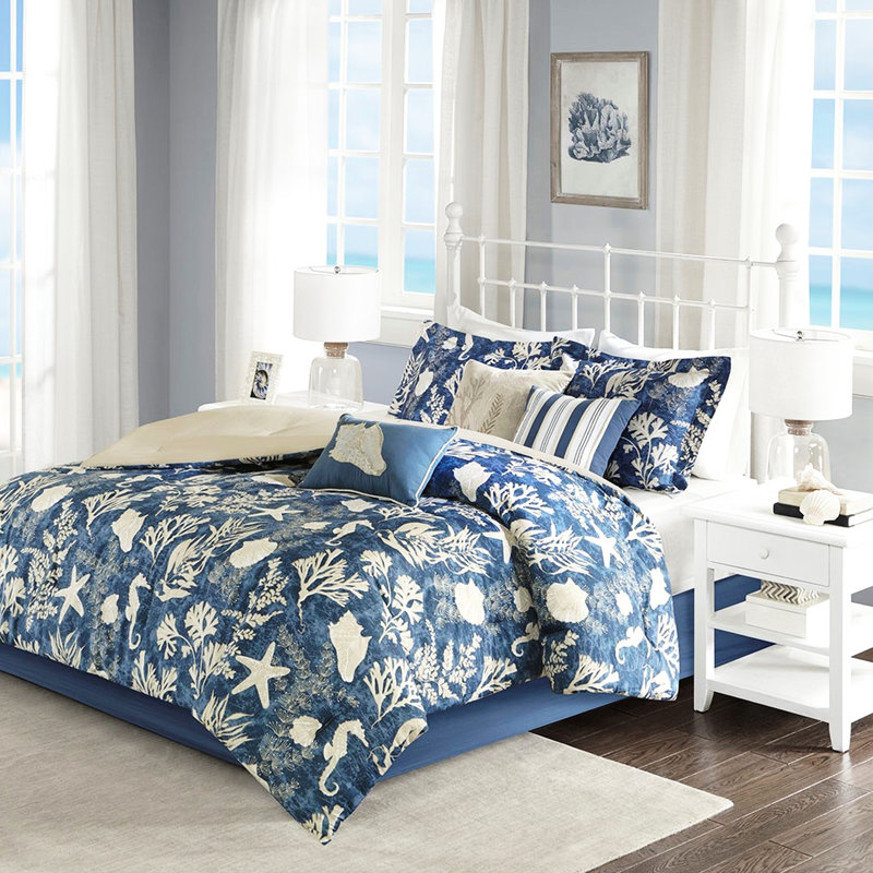 Édredon 7 pièces en coton bleu charmant