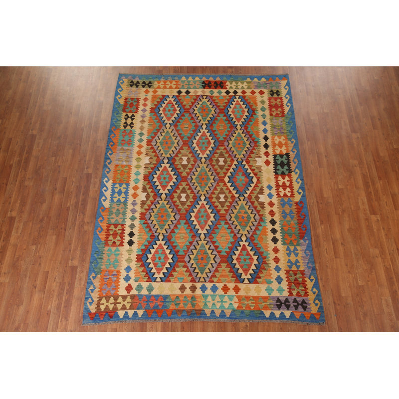 Tapis réversible en laine Kilim 7 x 9
