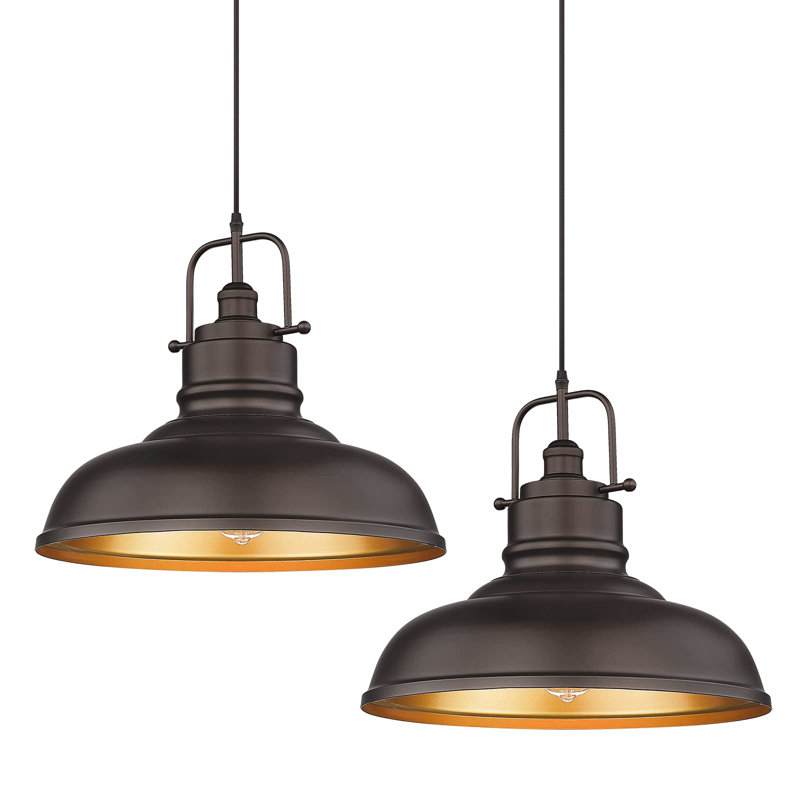 2 Pack 17.7 Inch 1-Light Industrial Single Dome Pendant Light, Oil Rubbed Bronze, 99" H x 17.7" W x 17.7" D