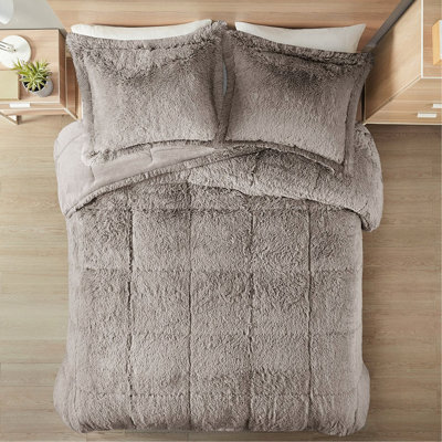 Édredon pour lit simple / simple TG - Fourrure à poils longs gris