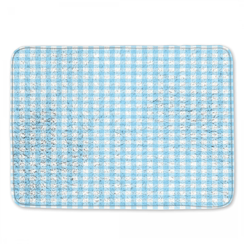 Tapis de bain bleu vichy blanc, L 24 po x L 17 po
