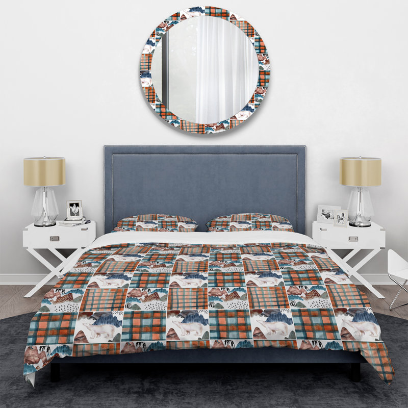 Ensemble de housse de couette à motif brun et blanc Patchwork, Housse de couette pour très grand lit et 2 très