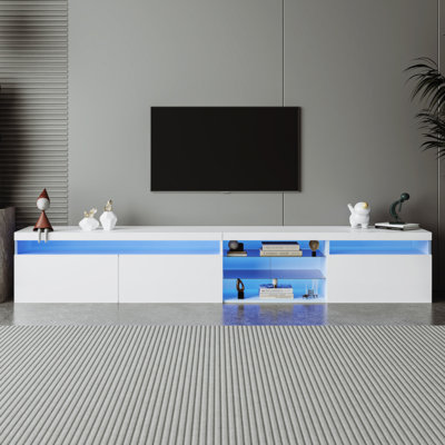 Unique Design TV Stand With 2 Glass Shelves, Ample Storage Space Media Console For Tvs Up To 105"", Versatile TV Cabinet With LED Color Changing Lights -  Ivy Bronx, 4D2ECE9C5AB04BA8B9AEB4C4151FD213