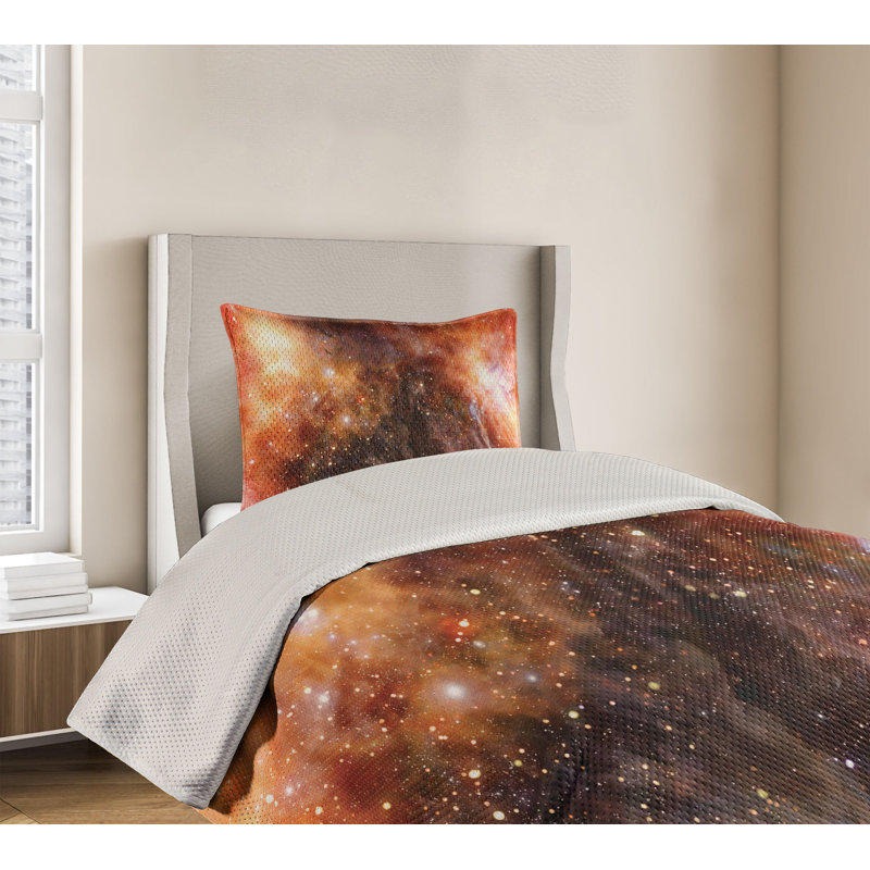 King Size Burnt Orange and Black Nebula Polyester Bedspread Set