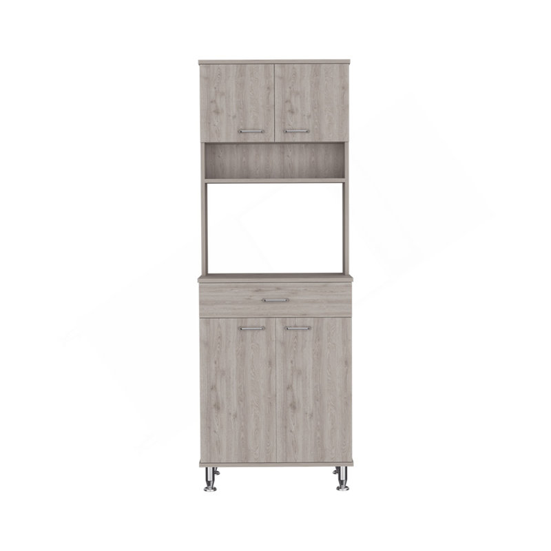 Garde-manger Della 60 avec comptoir, rangement fermé et ouvert - gris clair, Gris