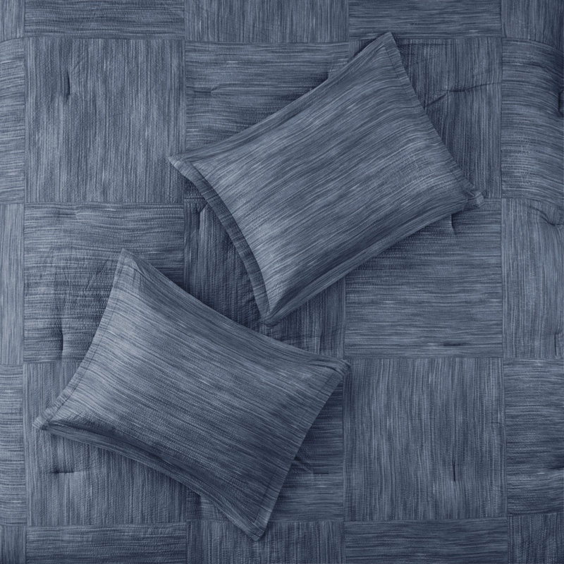 Navy Microfiber California King Seersucker Comforter Set