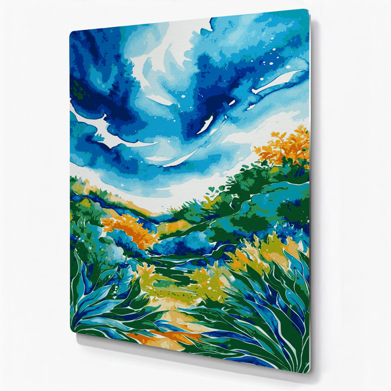 «Watercolor Landscape 59», art mural en métal bleu, H 30 po x l 20 po
