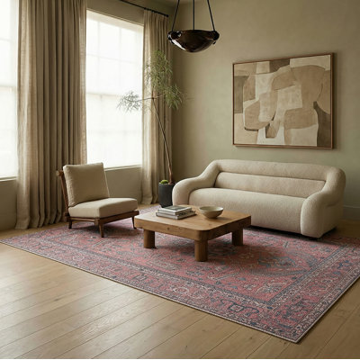 Machine Washable Brixey Oriental Red Area Rug