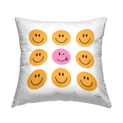 Coussin extérieur à motif de visage souriant Smiley par Rachel Nieman