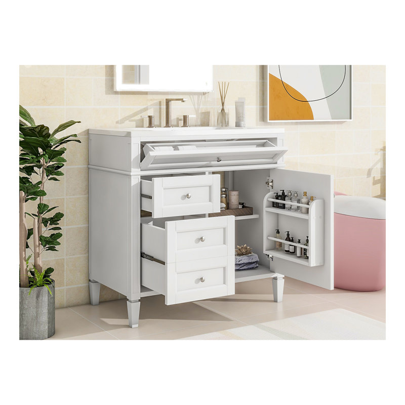 Meuble-lavabo 36 po avec lavabo supérieur, meuble-lavabo moderne avec 2 tiroirs et tiroir escamotable, meuble-lavabo simple