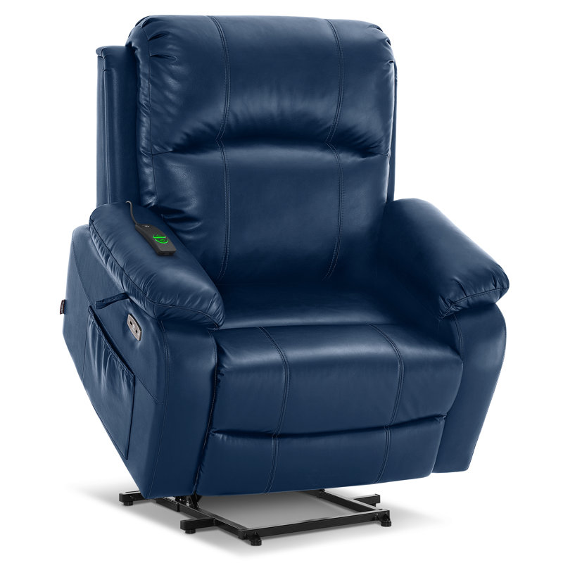 Pantazi Wide Seat Power Recliner Lift Assist Chair, Faux Leather, Navy Faux Leather
