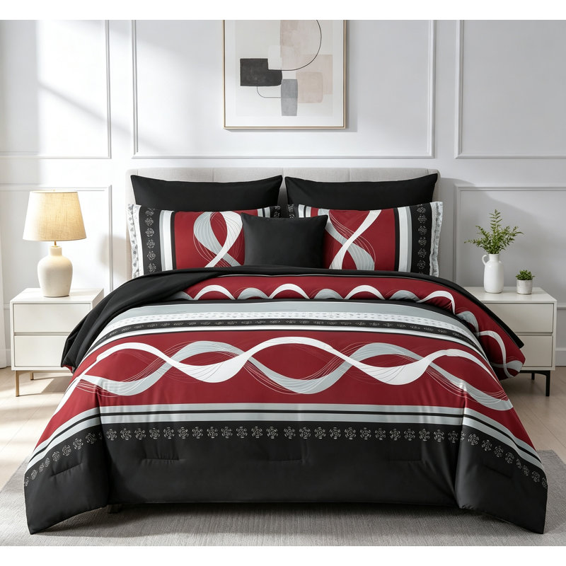 Ensemble de couette bourgogne King 8 pièces de style bohème, livré dans un sac