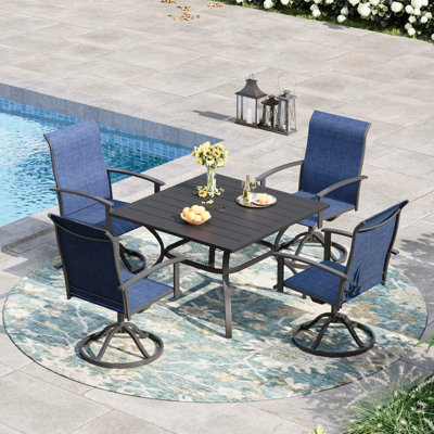 4-Person Square Patio Dining Set With Swivel PVC-coated polyester Chairs