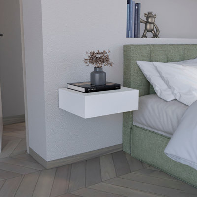 Floating Nightstand 5"H, Modern Wall-Mounted Bedside Shelf with Drawer, White