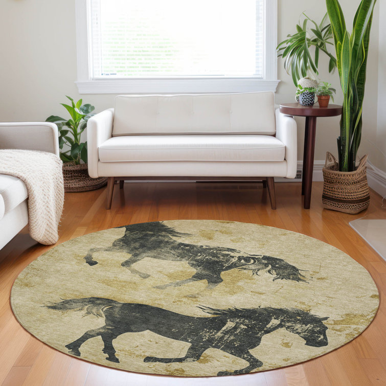 Machine Washable Indoor/Outdoor Cinead ACN1717 Gold Rug