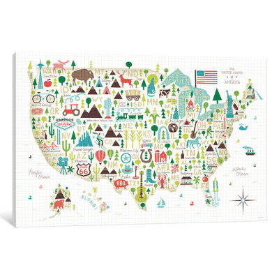 Carte illustrée «USA», impression sur toile tendue