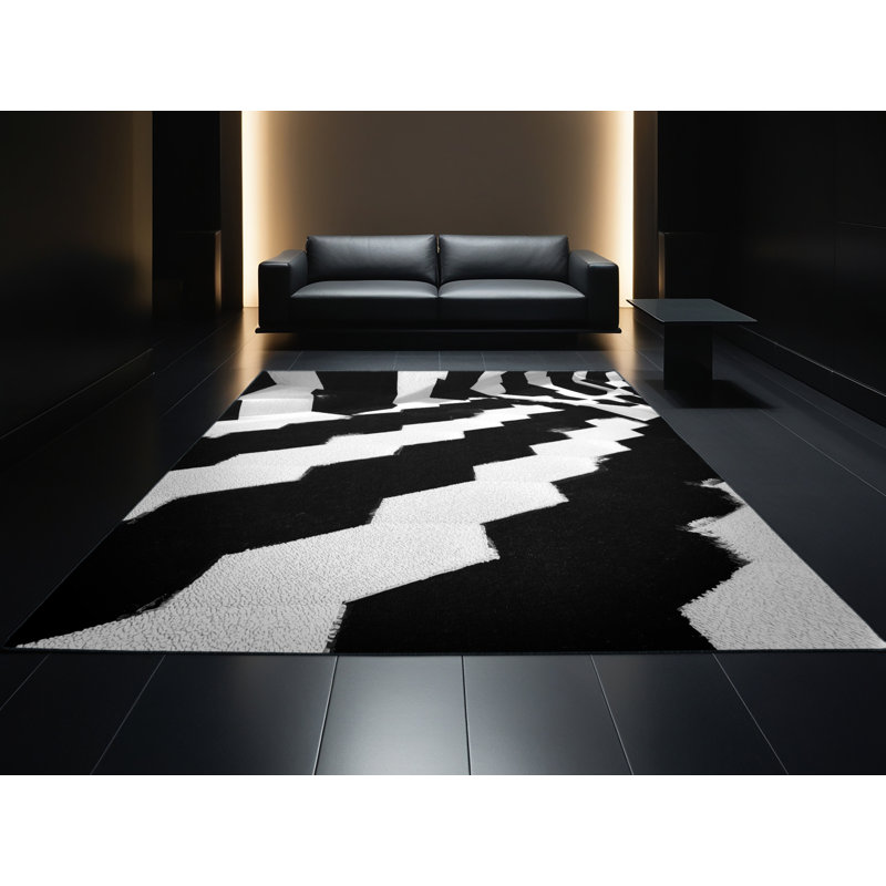 Machine Washable Penola Modern & Contemporary Geometric Shapes Rug in Green – Black Binding, 5 x 7