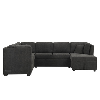 Wattripont 108.6'' Chenille U-shaped Sectional Sofa Pull out Sofa Bed with Two USB Ports