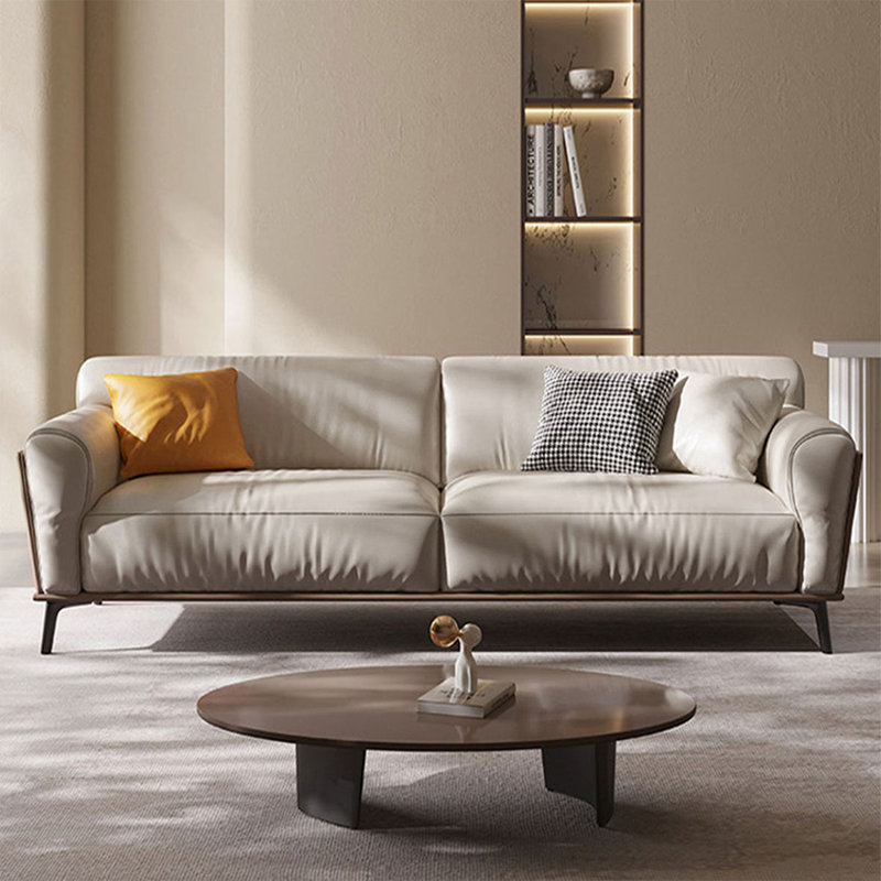Causeuse-coussin standard en cuir véritable beige, H 31,1 po x l 110,24 po x P 43,31 po