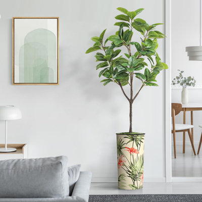 Arbre artificiel en fauve gris avec aquarelle abstraite pot de magnolia