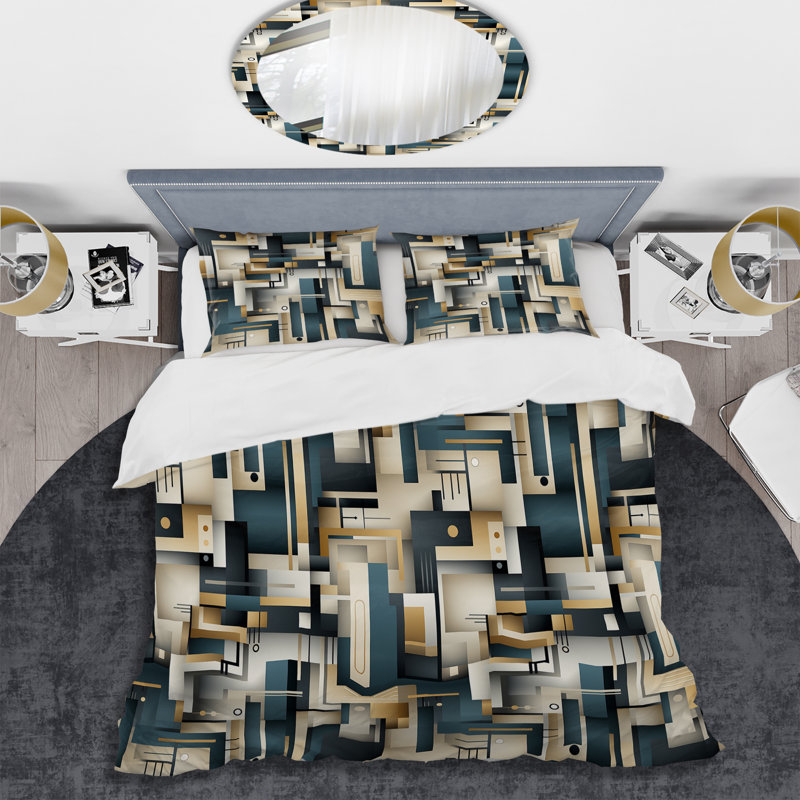Ensemble de housse de couette à motif géométrique doré et gris Metropolitan