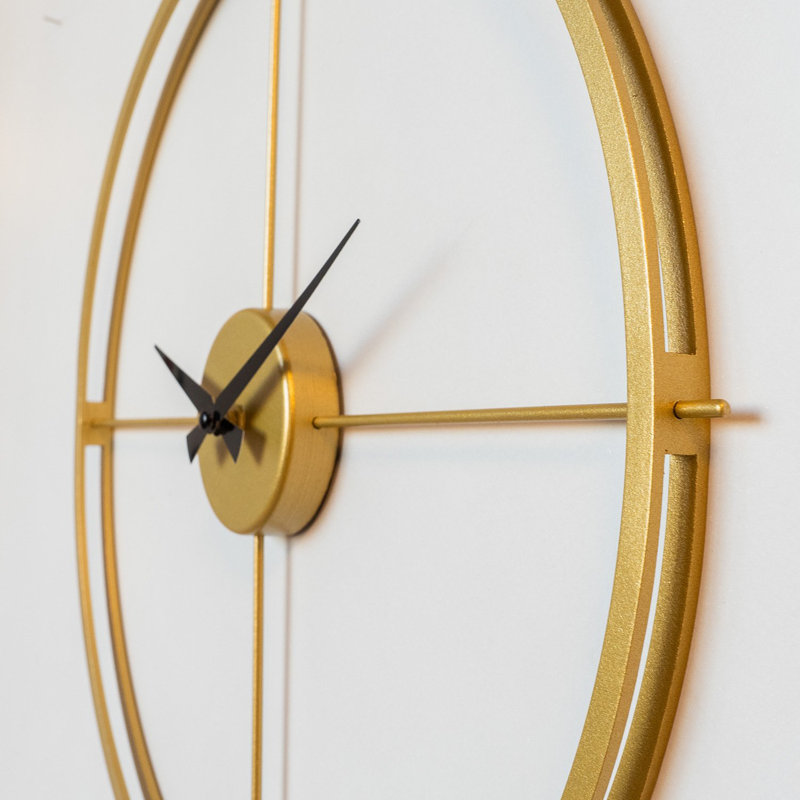Elegant Decorative Metal Wall Clock, Gold Finish, 18.9 x 18.9 inches | 100% Steel Construction, Thickness: 0.16 inches | Silent Mechanism for Peaceful Living Spaces, Stylish and Functional Home Decor