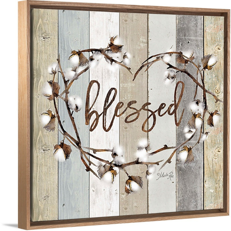 «Blessed Cotton Wreath» par Marla Rae, reproduction d'art textuel sur toile, H 25,25 po x l 25,25 po, Naturel