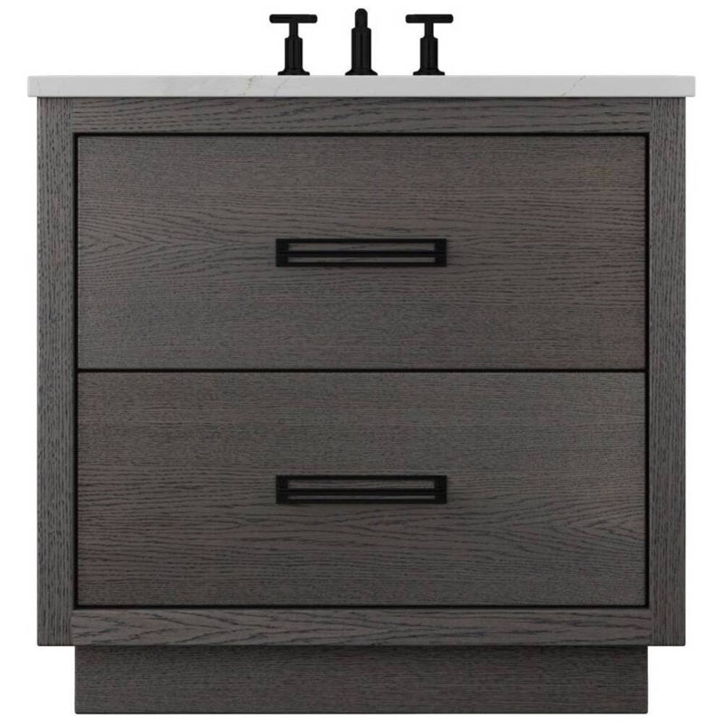 Avalon Two-Drawer Single Bath Vanity, Gray Weathered, Matte Black, 30"