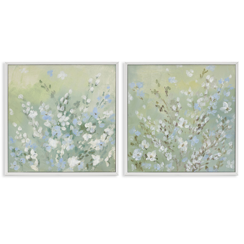 «Wispy Willows Blooms 2 PC», ensemble d'art giclée par Lanie Loreth, Giclée encadrée blanc bord de mer, H 17 po x l 17 po