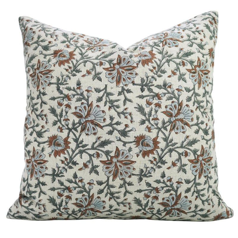 Housse de coussin à motif floral Fabividine - Coussin élégant avec imprimé de blocs - Neera Bel, H 20 po x l 20 po