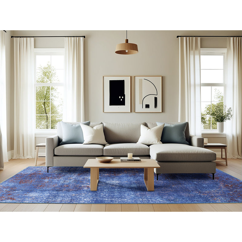 Tapis bleu / rouge Huskins, Rectangle 6 pi x 9 pi