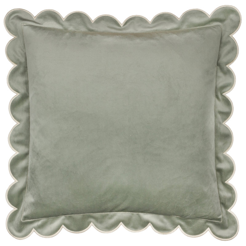 Lil Scallop Square Cushion, Feather, Green/Beige
