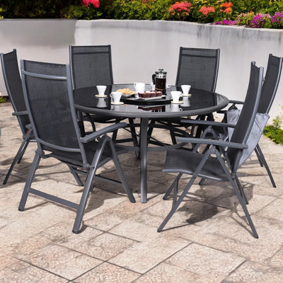SORRENTO 6 Seater Round Recliner Set with Textylene Multi Position Chairs