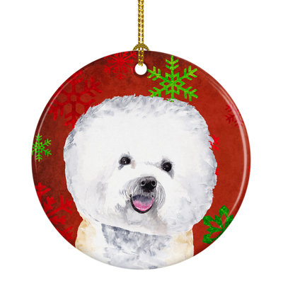 Ornement figurine suspendu en céramique bichon bichon frisé flocons de noël