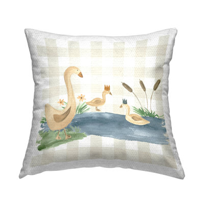 Coussin d'extÃ©rieur imprimÃ© avec motif de famille de canards, par Lucille Price