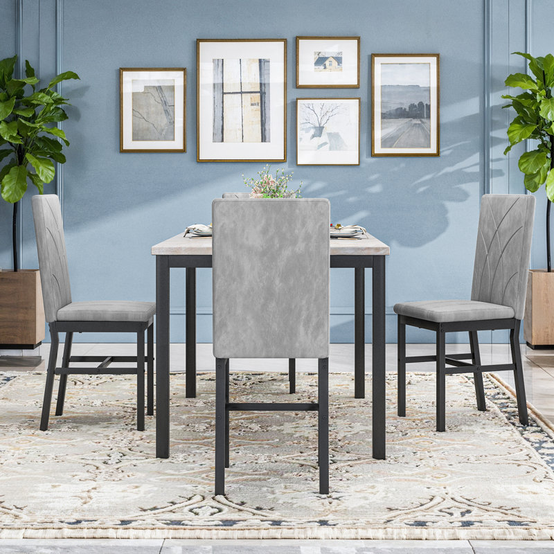 Ensemble de table de salle à manger 5 pièces pour 4 personnes, ensemble de coin repas rectangulaire en faux marbre avec 4 chaises rembourrées pour la cuisine, coin repas, petit espace