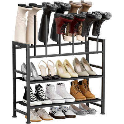 4-Tier Boot Rack Organizer For Tall Boots, Sneakers & High-Heels | Multi-Tier Shoe Storage Rack With Upside-Down Design | Holds 6 Pairs Of Footwear